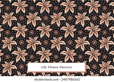 beige lily flowers floral pattern seamless. minimalist lily flower with leaves petals pattern in flat design. hand drawn lily flower pattern illustration for paper, cover, fabric, packaging