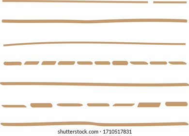Beige lines hand drawn vector set isolated on white background. Collection of doodle lines, hand drawn template. Beige marker and grunge brush stroke lines, vector illustration
