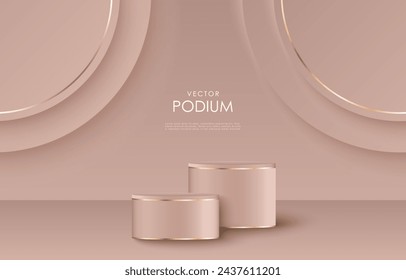 Beige luxury background podium with golden elements for displaying products, advertising banners and posters. Podium for cosmetics, perfumes and jewelry.