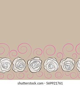 Beige, magenta and neutral abstract horizontal flowers. Seamless pattern. Vector watercolor background with copy space (place for your text).