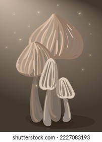 Beige magic mushroom in glowon a dark green background