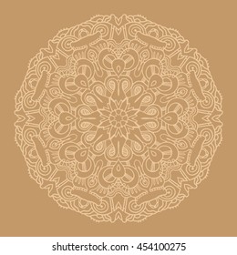 Beige mandala. Ethnic abstract decorative floral ornament. Hand drawn background. Islam, Arabic, Indian, turkish, pakistan, chinese, ottoman motifs. Background texture.