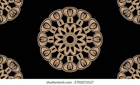 Beige Mandala Pattern on Black Background circular