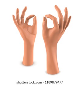 Beige mannequin female hand. Vector 3D illustration isolated on a white background