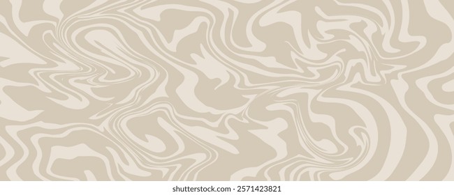 Beige marble acrylic swirl seamless pattern. Coffee latte, caramel, ice cream texture. 1970s trippy psychedelic waves print background.