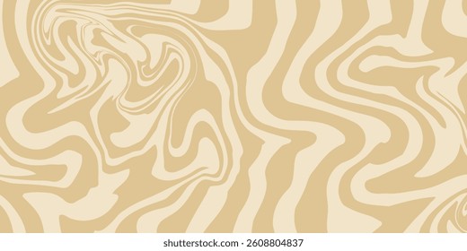 Beige marble acrylic swirl seamless pattern. Coffee latte, caramel, ice cream texture. 1970s trippy psychedelic waves print background.