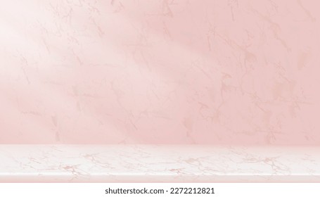 Beige Marble wall texture background with rough floor,Top view of Pink Granite Table top with surface pattern,Backdrop background 3D Empty Studio room with Copy space for Cosmetic Product Presentation