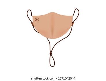 beige mask with long strap to protect coronavirus Covid19 vector isolated on white background