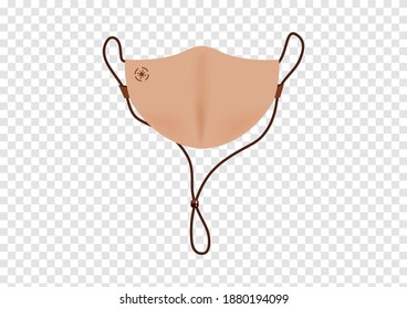 beige mask with long strap to protect coronavirus Covid19 vector isolated on transparency background