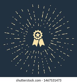 Beige Medal with star icon isolated on dark blue background. Winner achievement sign. Award medal. Abstract circle random dots. Vector Illustration