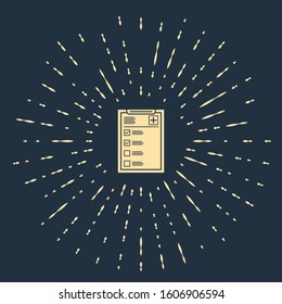 Beige Medical clipboard with clinical record icon isolated on blue background. Health insurance form. Prescription, medical check marks report. Abstract circle random dots. Vector Illustration