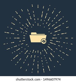 Beige Medical veterinary record folder icon isolated on dark blue background. Dog or cat paw print. Document for pet. Patient file icon. Abstract circle random dots. Vector Illustration