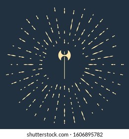 Beige Medieval axe icon isolated on blue background. Battle axe, executioner axe. Medieval weapon. Abstract circle random dots. Vector Illustration