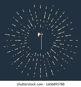 Beige Medieval halberd icon isolated on blue background. Medieval weapon. Abstract circle random dots. Vector Illustration