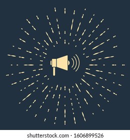 Beige Megaphone icon isolated on blue background. Loud speach alert concept. Bullhorn for Mouthpiece scream promotion. Abstract circle random dots. Vector Illustration
