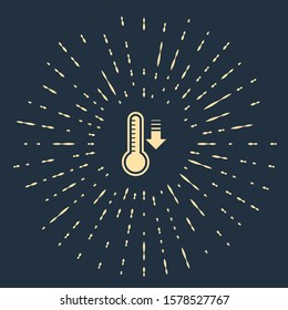 Beige Meteorology thermometer measuring heat and cold icon isolated on dark blue background. Thermometer equipment showing hot or cold weather. Abstract circle random dots. Vector Illustration