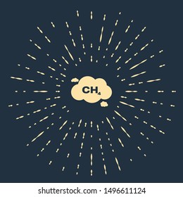 Beige Methane emissions reduction icon isolated on dark blue background. CH4 molecule model and chemical formula. Marsh gas. Natural gas. Abstract circle random dots. Vector Illustration