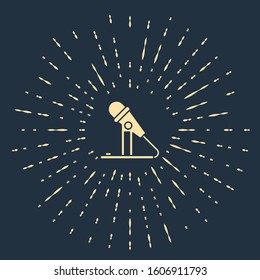 Beige Microphone icon isolated on blue background. On air radio mic microphone. Speaker sign. Abstract circle random dots. Vector Illustration
