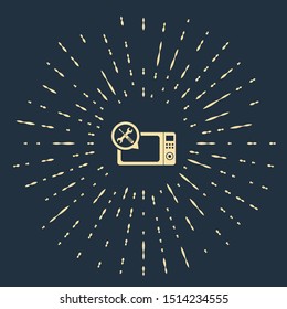 Beige Microwave oven with screwdriver and wrench icon isolated on dark blue background. Adjusting, service, setting, maintenance, repair, fixing. Abstract circle random dots. Vector Illustration