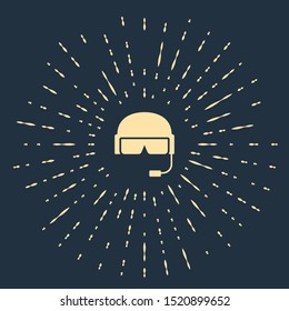 Beige Military helmet icon isolated on dark blue background. Army hat symbol of defense and protect. Protective hat. Abstract circle random dots. Vector Illustration