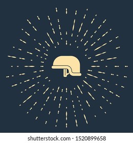 Beige Military helmet icon isolated on dark blue background. Army hat symbol of defense and protect. Protective hat. Abstract circle random dots. Vector Illustration