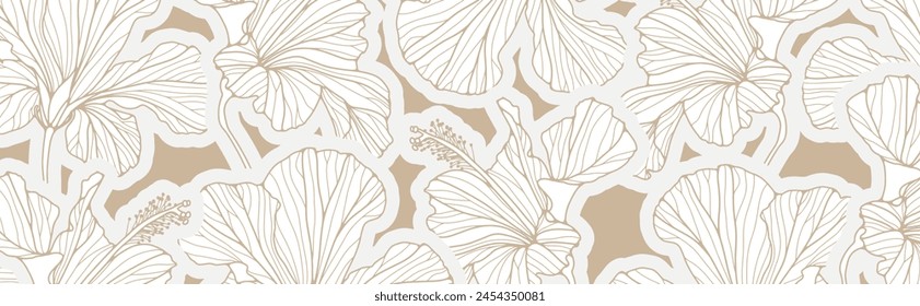 Beige minimalistic floral vector design with hibiscus flowers from different angles.