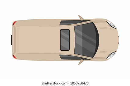 Beige minivan top view. Delivery truck