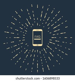 Beige Mobile phone with text FAQ information icon isolated on blue background. Frequently asked questions. Abstract circle random dots. Vector Illustration