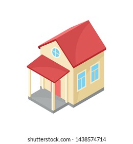 Beige model of a modern house with a canopy. Vector illustration on white background.