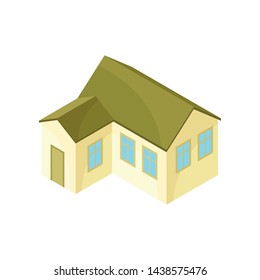 Beige model of a modern house with an extension. Vector illustration on white background.
