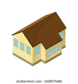 Beige model one-story house. Vector illustration on white background.