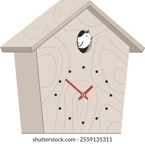 beige modern cuckoo clock. contemporary time measuring device  in shape of wooden house isolated on transparent background. neat vector illustration of pendulum clock. nowadays interior design