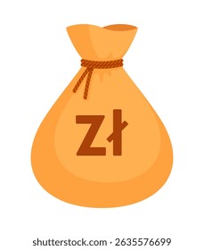 Beige money bag with Polish Złoty sign (zł). Economy, finance, wealth, profit, income, banking, PLN currency concept. Flat vector illustration isolated on a white background	
