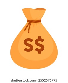 Beige money bag with Singapore dollar sign (S$) and brown rope tie. Economy, finance, wealth, profit, income, banking, SGD currency concept. Flat vector illustration isolated on a white background