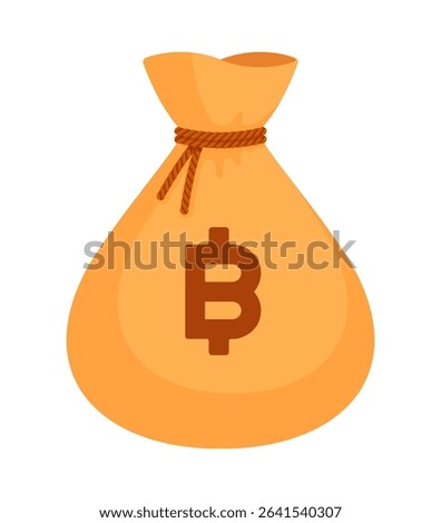 Beige money bag with Thai baht sign (฿). Economy, finance, wealth, profit, income, banking, THB currency concept. Flat vector illustration isolated on a white background