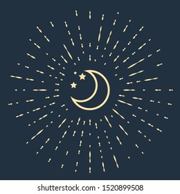 Beige Moon and stars icon isolated on dark blue background. Abstract circle random dots. Vector Illustration