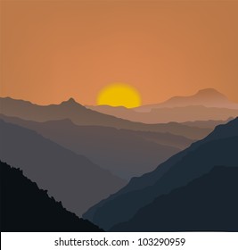 Beige mountains in a fog. Seamless vector illustration