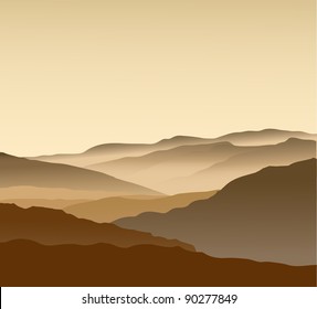 Beige mountains in a fog. Seamless vector illustration