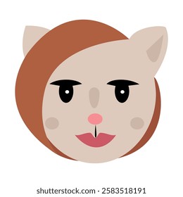 Beige mouse face with red hair and expressive dark eyes.