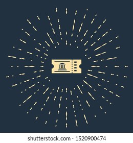 Beige Museum ticket icon isolated on dark blue background. History museum ticket coupon event admit exhibition excursion. Abstract circle random dots. Vector Illustration