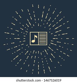 Beige Music book with note icon isolated on dark blue background. Music sheet with note stave. Notebook for musical notes. Abstract circle random dots. Vector Illustration