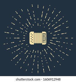 Beige Musical instrument accordion icon isolated on blue background. Classical bayan, harmonic. Abstract circle random dots. Vector Illustration
