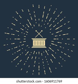 Beige Musical instrument drum and drum sticks icon isolated on blue background. Abstract circle random dots. Vector Illustration