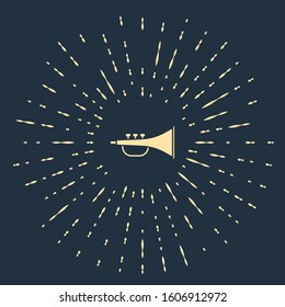 Beige Musical instrument trumpet icon isolated on blue background. Abstract circle random dots. Vector Illustration