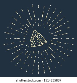 Beige Nachos icon isolated on dark blue background. Tortilla chips or nachos tortillas. Traditional mexican fast food. Abstract circle random dots. Vector Illustration