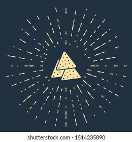 Beige Nachos icon isolated on dark blue background. Tortilla chips or nachos tortillas. Traditional mexican fast food. Abstract circle random dots. Vector Illustration