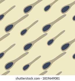 Doodle de cuchara color beige y azul marino sin fisuras. Comedor de cocina diagonal con fondo beige claro. Diseñado para papel pintado, textil, papel envolvente, impresión de tela. Ilustración vectorial.