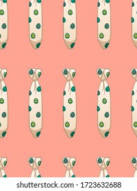 Beige neckties with eggs print seamless pattern. Decoration for greeting card, wrapper and textile. Pink background, vector.
