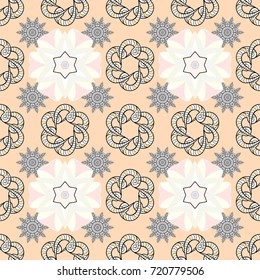 Beige, neutral and black hand drawn pattern. Doodle flowers seamless pattern. Art inspibeige, neutral and black style flowers and leaves background. Vector pattern.