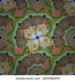 Beige, neutral and green colors with colored ornament mandala, based on ancient greek and islamic ornaments. For wedding invitation, book cover or flyer.